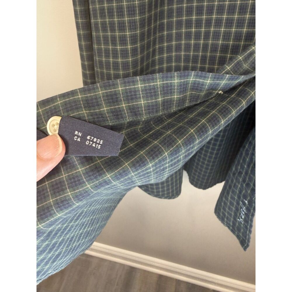 Y2K Nautica Men's Green and Navy Plaid Long Sleeve Button Down Size XL - Picture 10 of 15